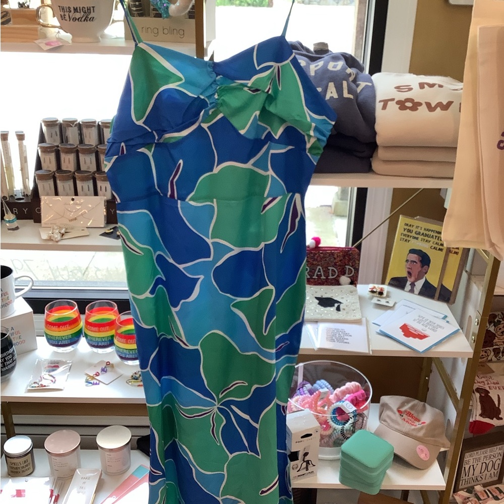 Vibrant Blue and Green Floral Dress